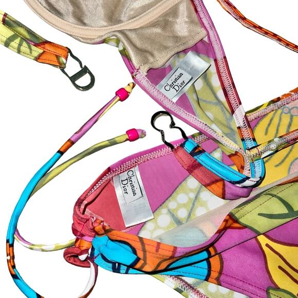 AUTH VTG Christian Dior Retro Floral Print Colorful Bikini Swimsuit Set - Picture 9 of 16